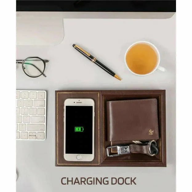 LT Smart Valet Tray 2.0 with wireless charging and power bank 10000 mAh | Color: Brown, Cherry, Black