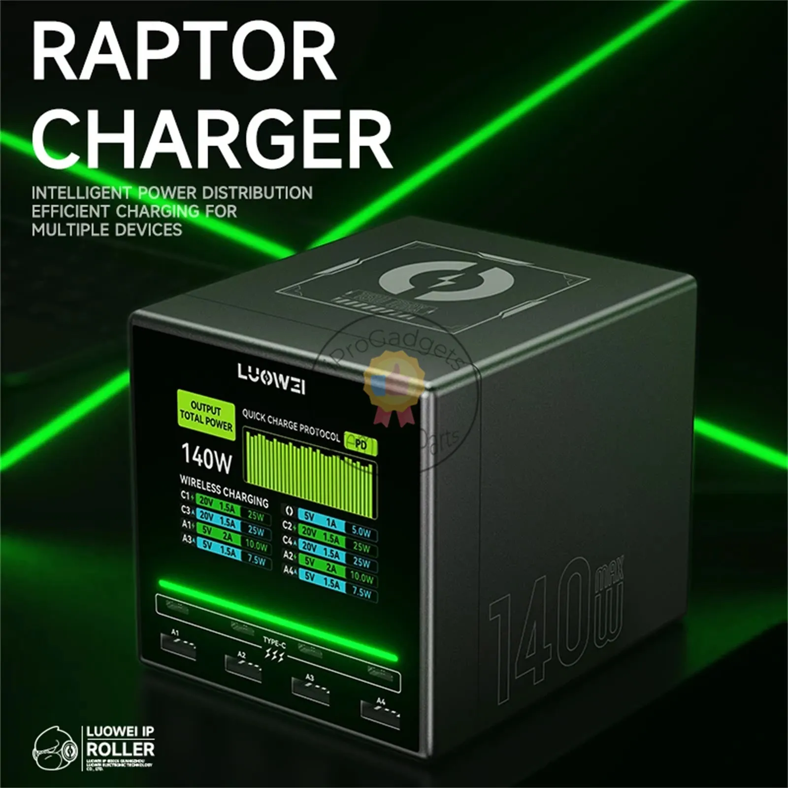 Luowei LW-U1 Raptor USB Charger Station With Wireless Charging Digital Display Screen QC3.0 PD3.0 Quick Charge