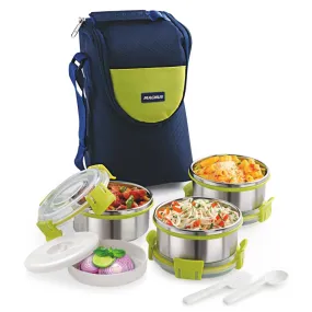 Magnus Aura 3 Stainless Steel Lunch Box Set - 3pcs with Tiffin Bags | Durable Lunch Box for Kids and Adults | Ideal Lunch Boxes for Office Men and Women | Perfect for School and Work