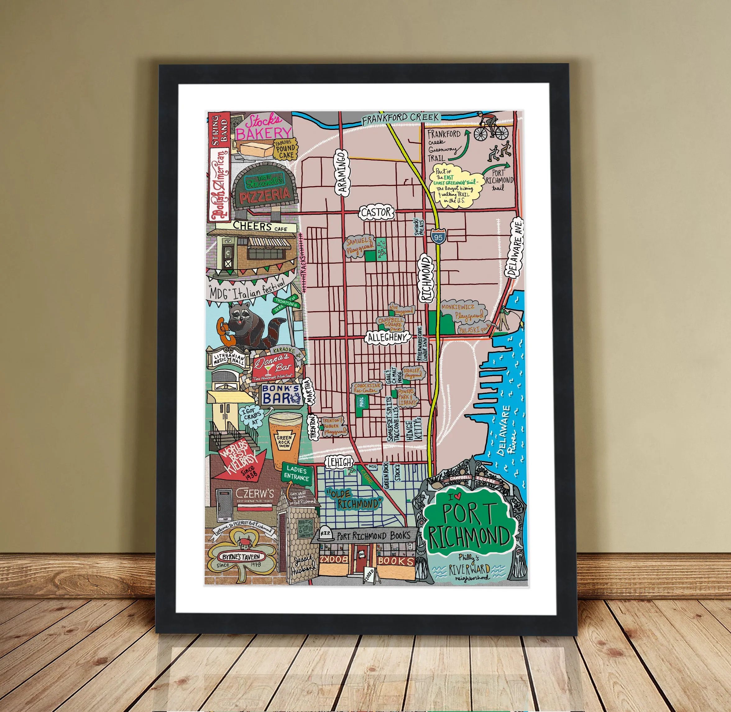 Map of Port Richmond, Philadelphia (customization and framing options available)