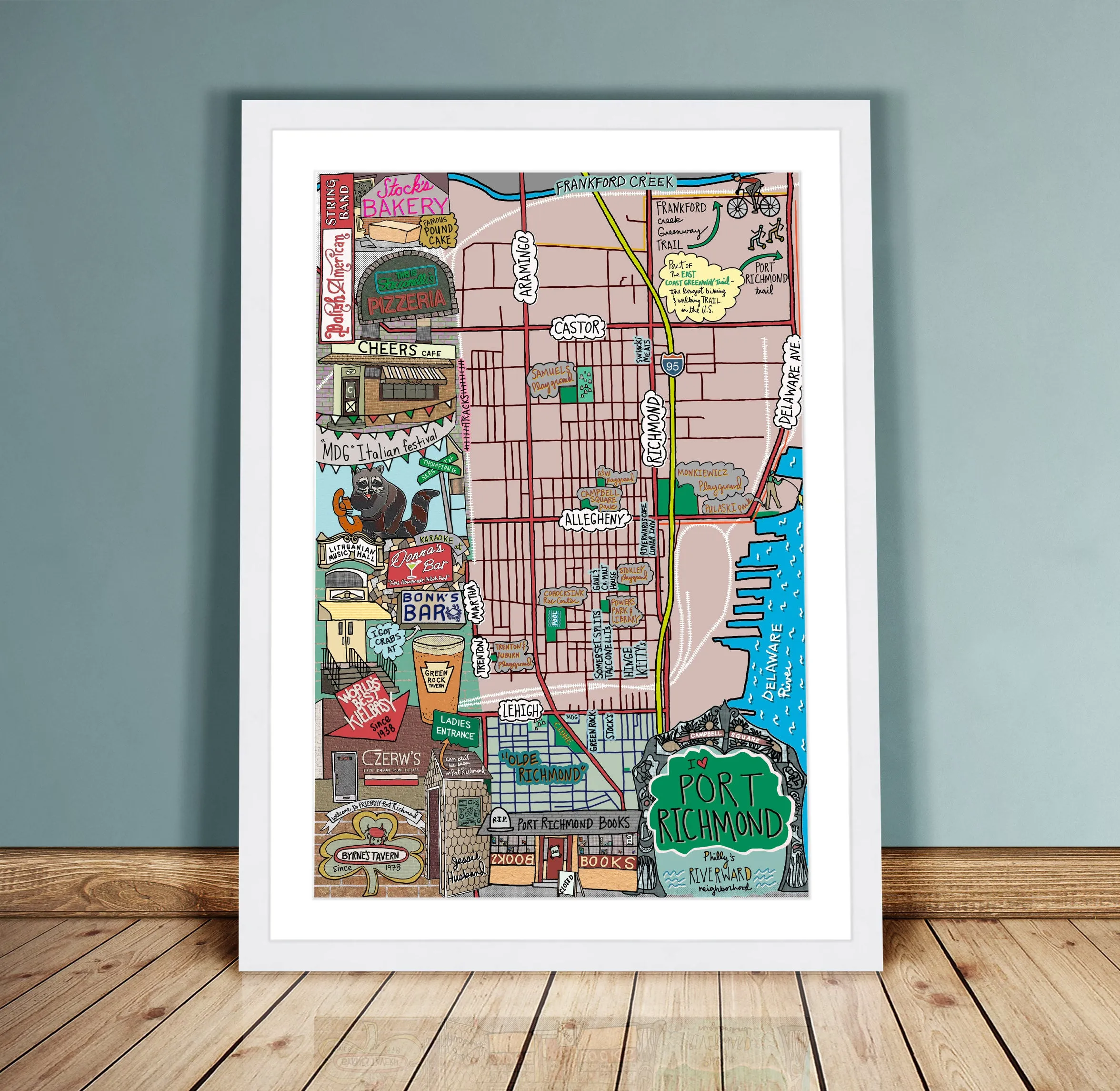 Map of Port Richmond, Philadelphia (customization and framing options available)