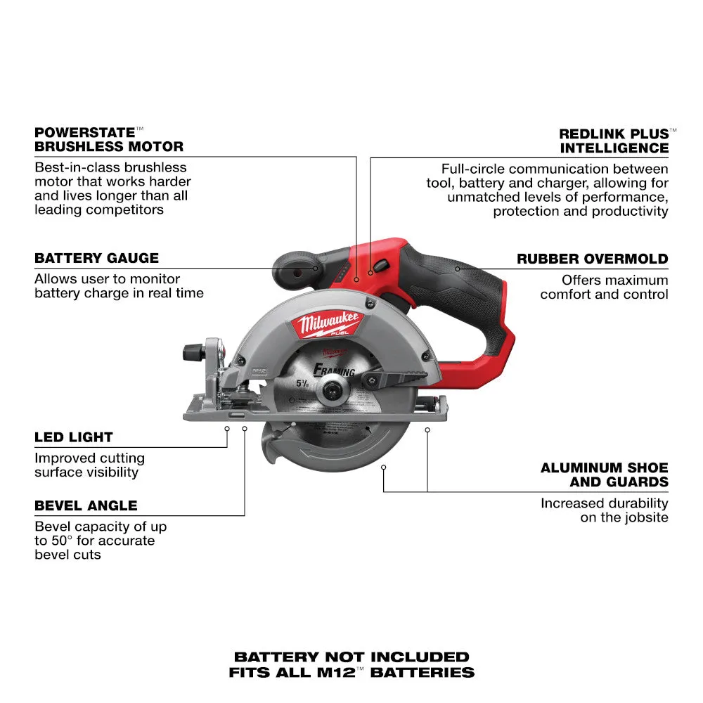 Milwaukee 2530-20 M12 FUEL 12V 5-3/8" Circular Saw w/ Carbide Blade - Bare Tool