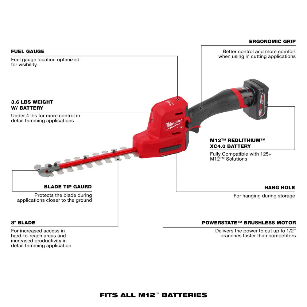 Milwaukee 2533-21 M12 FUEL 8" Cordless Hedge Trimmer Kit