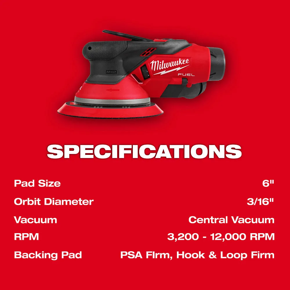 Milwaukee 2585-22CX M12 FUEL 12V 6" Random Orbital Sander Kit (3/16")