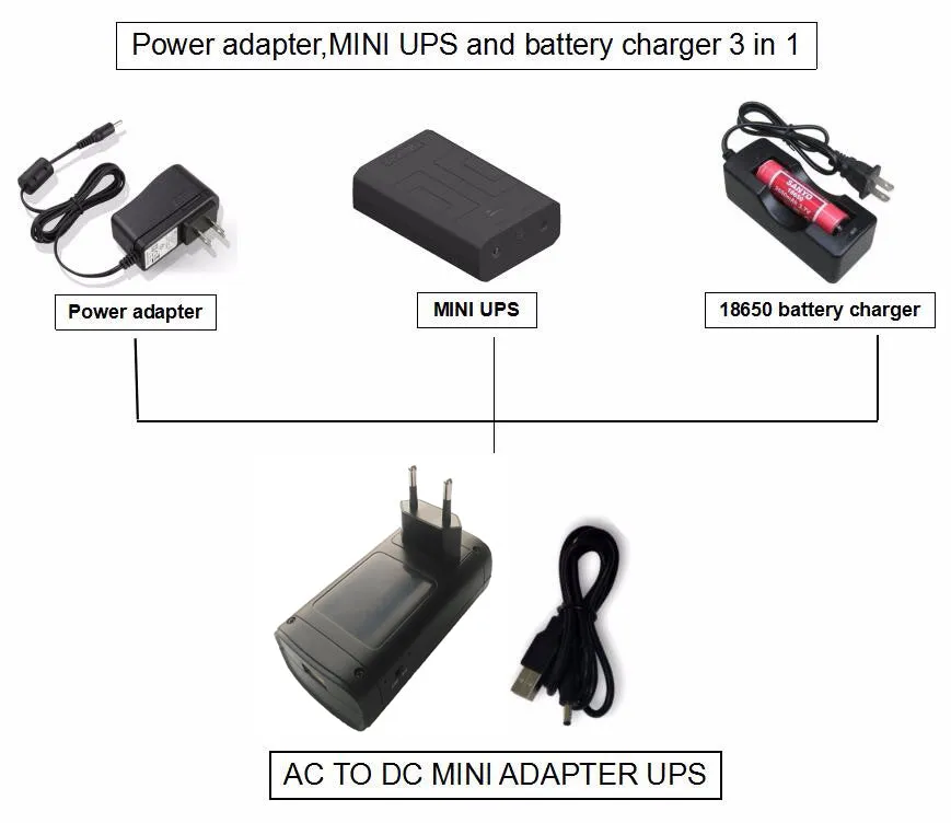 Mini Uninterruptible Power Source UPS with DC adapter Backup to CCTV Camera with Battery Built-in