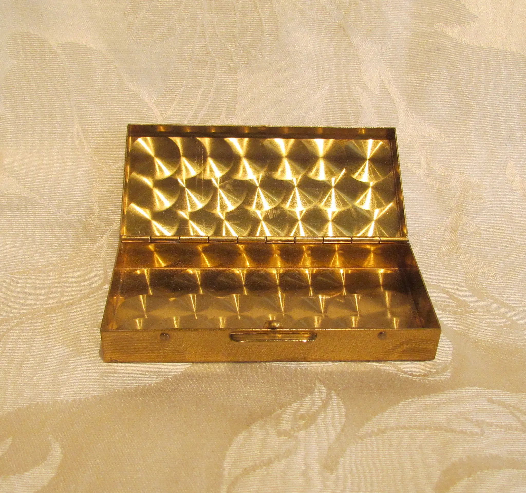 Mother Of Pearl Cigarette Box Mid Century Gold Case Excellent Condition