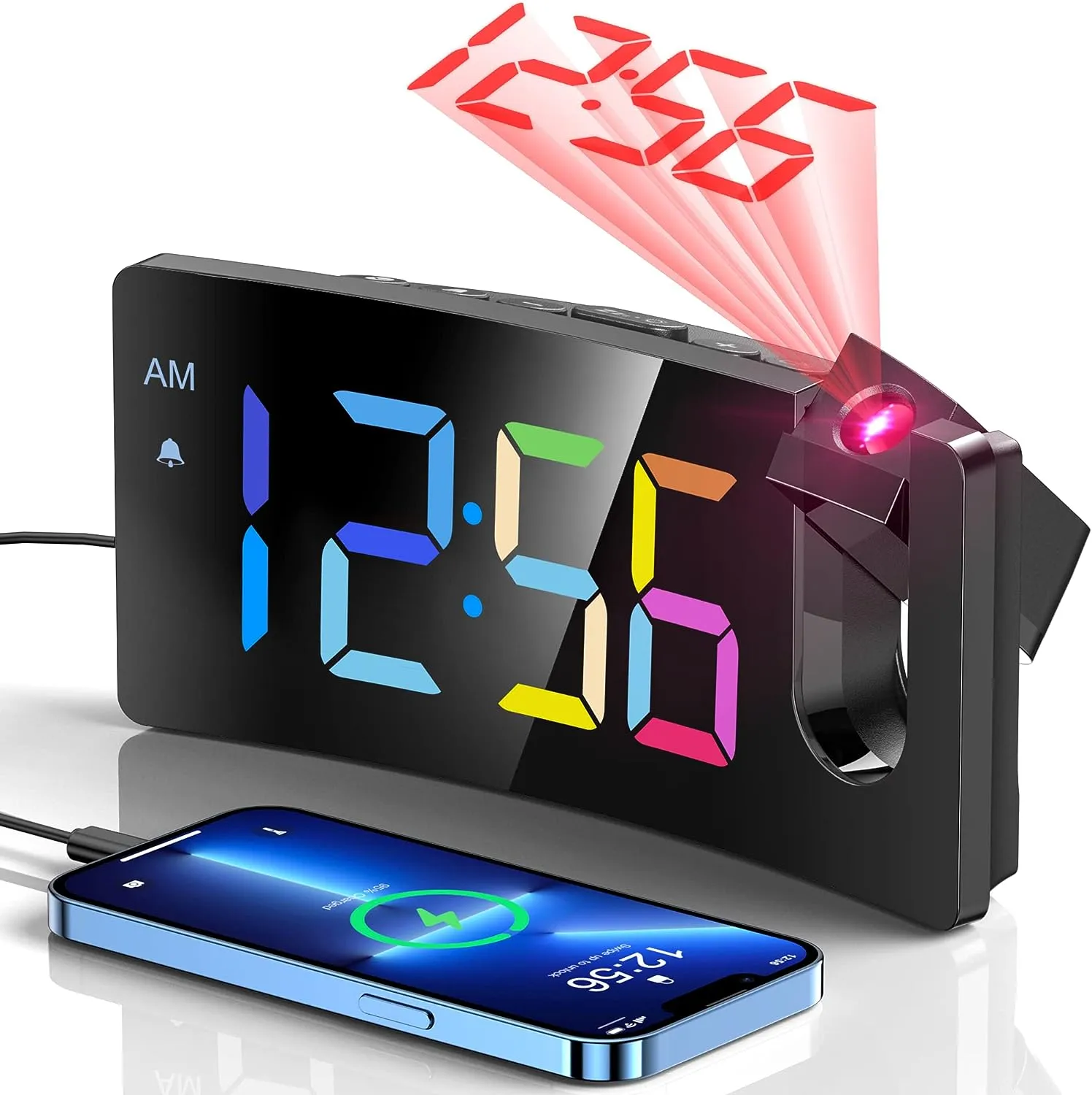 Mpow Projection Alarm Clock, Digital Clock for Bedroom, 3-Level Brightness Dimmer, USB Charger