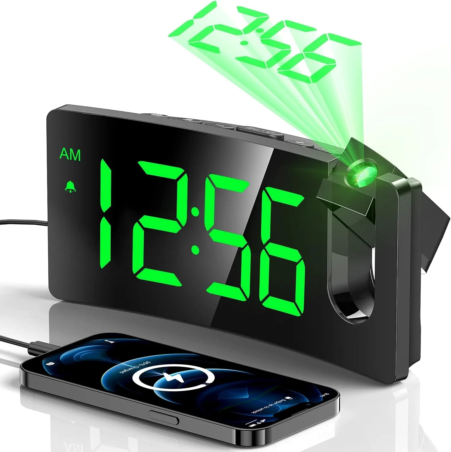 Mpow Projection Alarm Clock, Digital Clock for Bedroom, 3-Level Brightness Dimmer, USB Charger