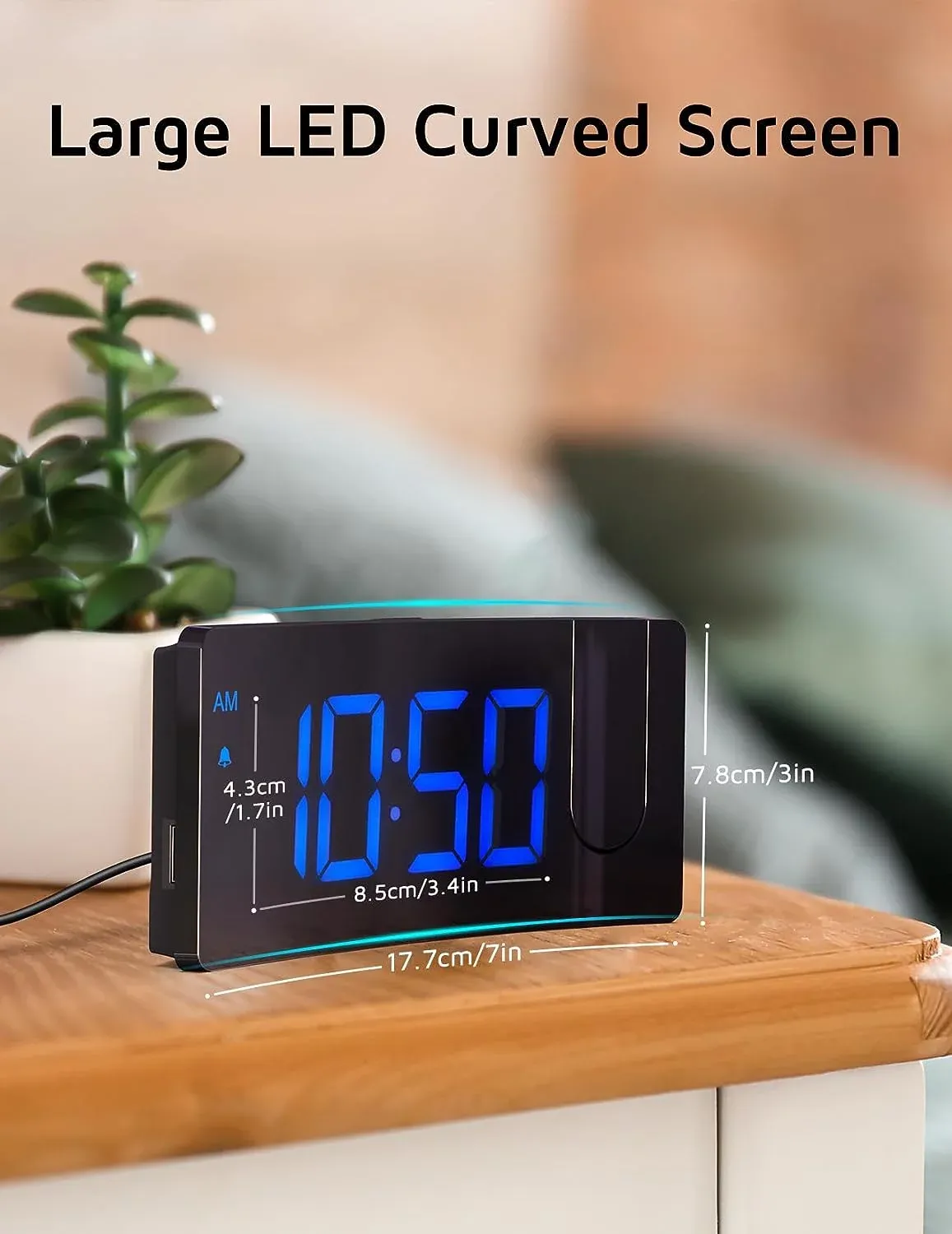 Mpow Projection Alarm Clock, Digital Clock for Bedroom, 3-Level Brightness Dimmer, USB Charger