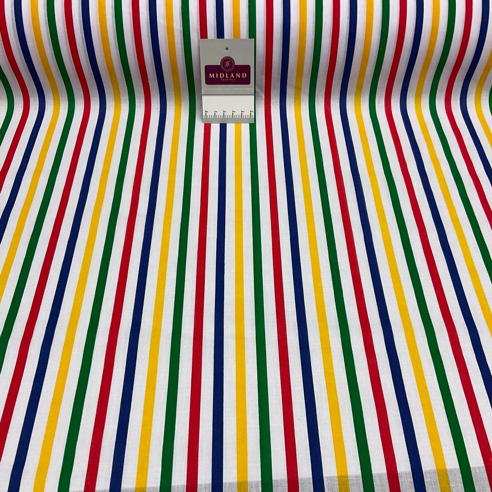 Multi coloured Striped Nautical Stripes Poly cotton printed fabric 110cm M1701