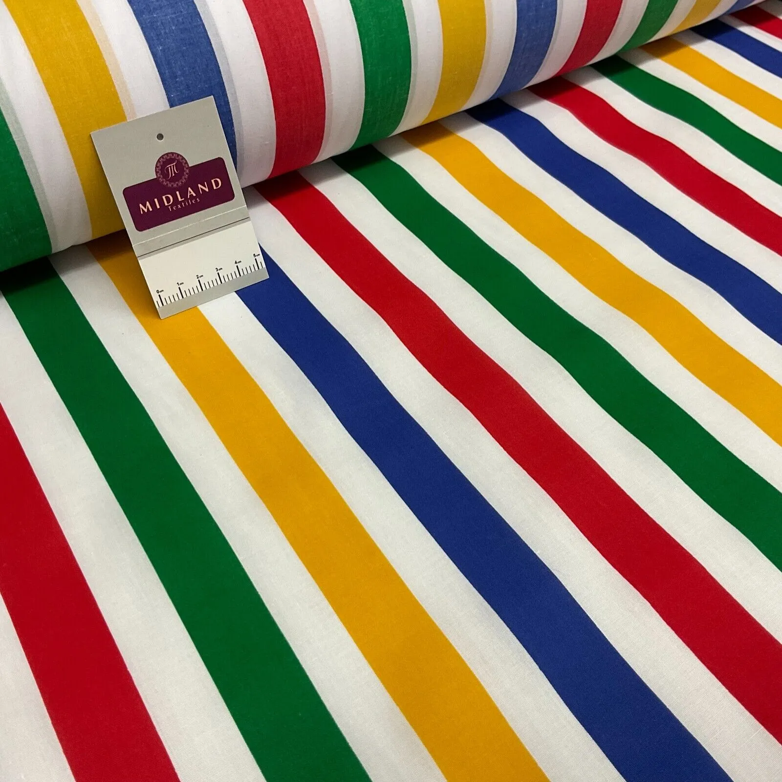 Multi coloured Striped Nautical Stripes Poly cotton printed fabric 110cm M1701