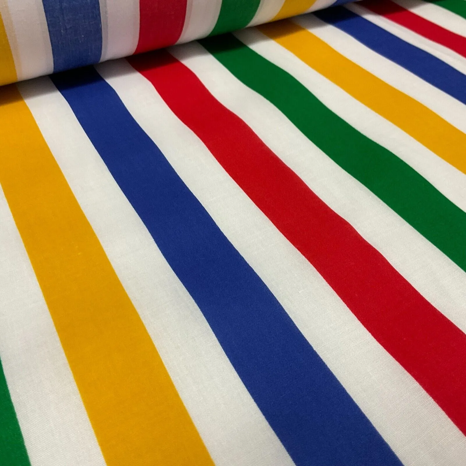 Multi coloured Striped Nautical Stripes Poly cotton printed fabric 110cm M1701