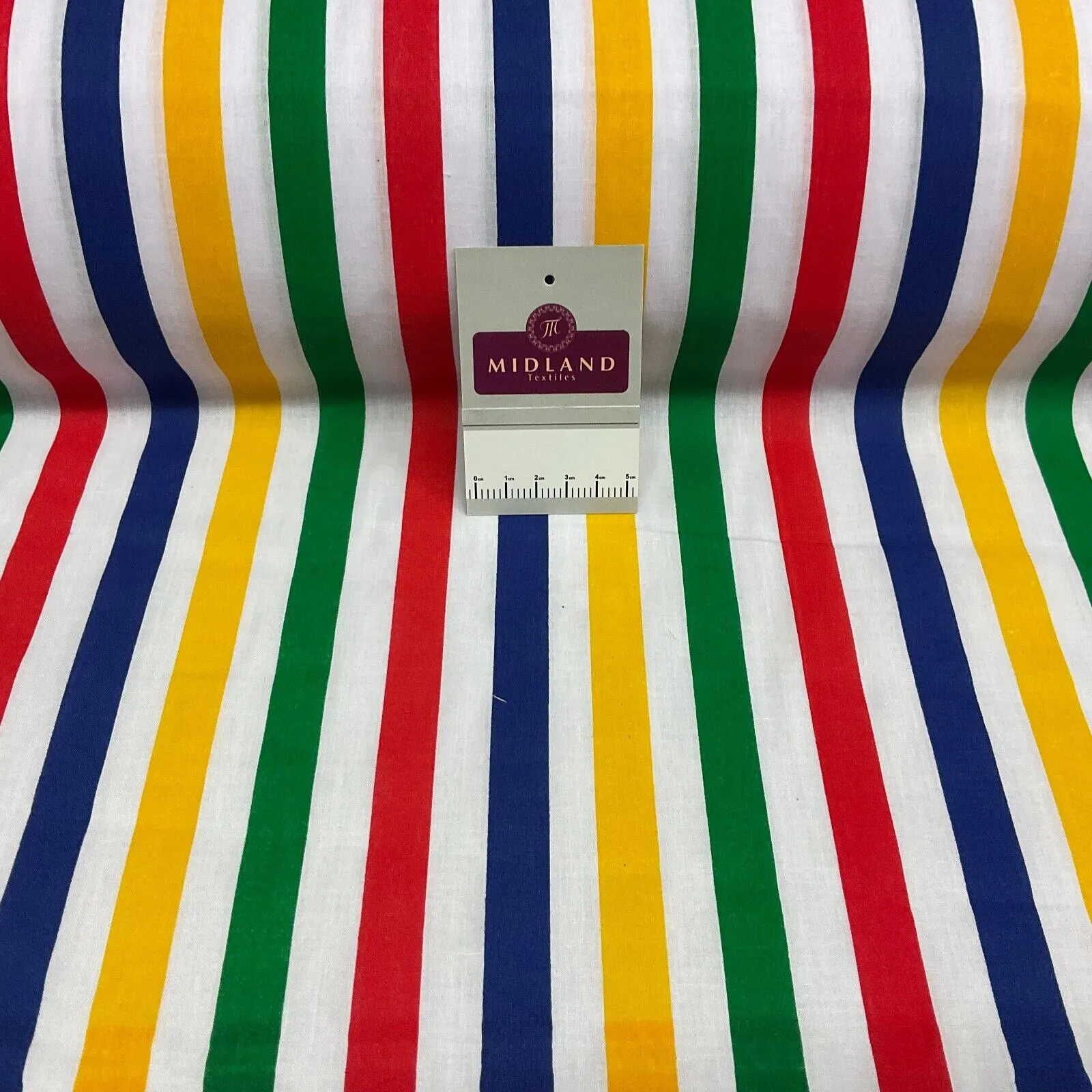 Multi coloured Striped Nautical Stripes Poly cotton printed fabric 110cm M1701