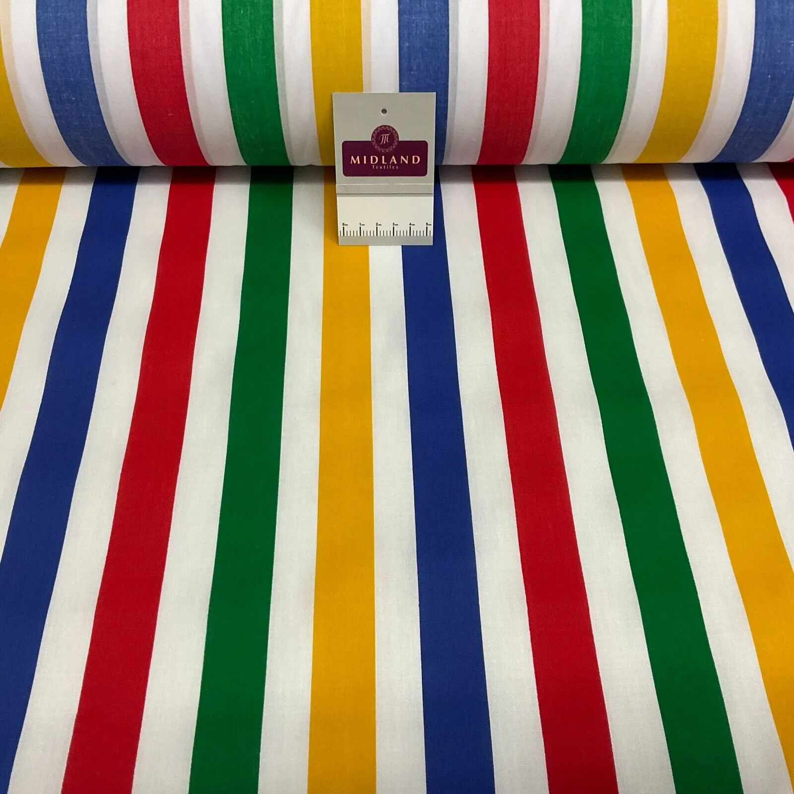 Multi coloured Striped Nautical Stripes Poly cotton printed fabric 110cm M1701