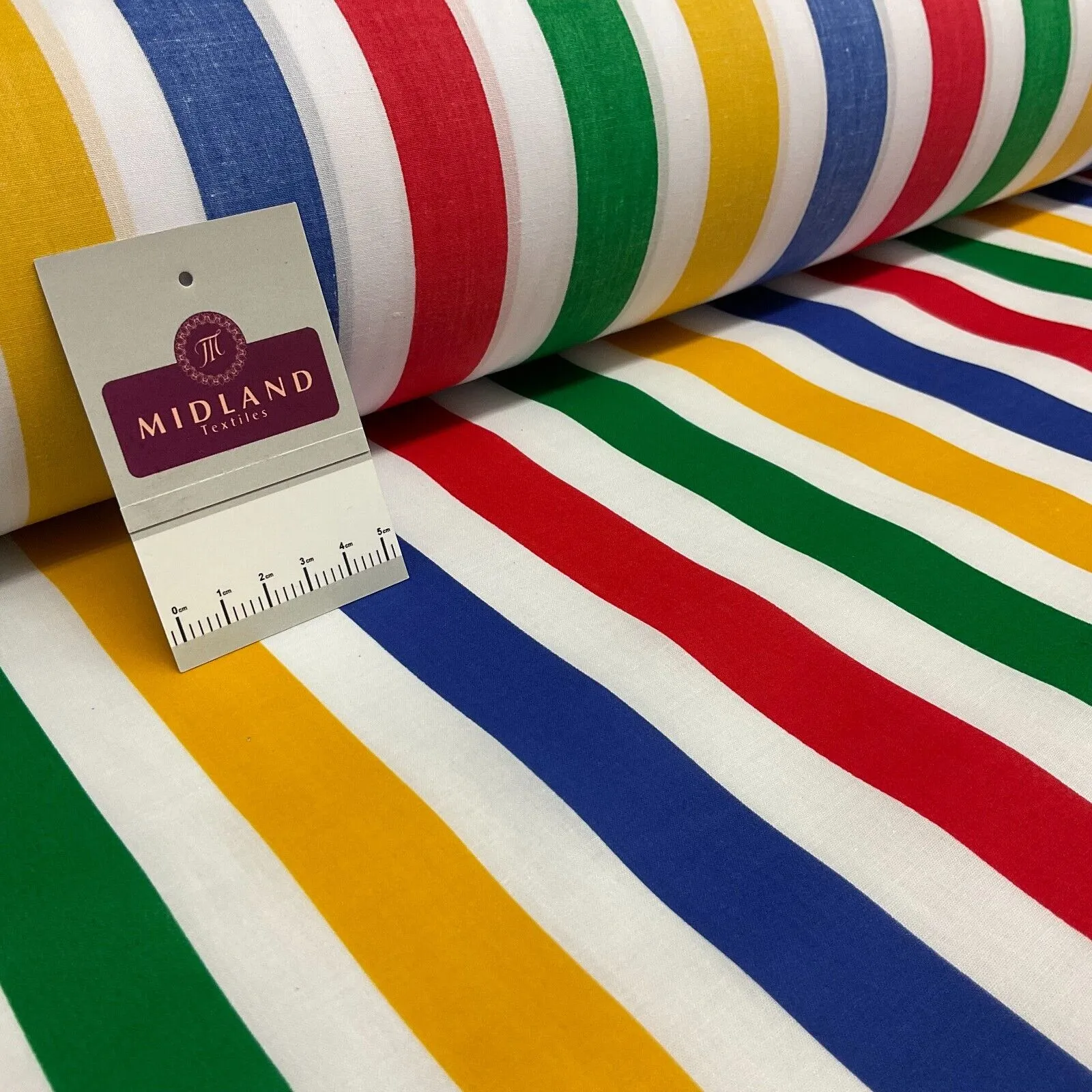 Multi coloured Striped Nautical Stripes Poly cotton printed fabric 110cm M1701