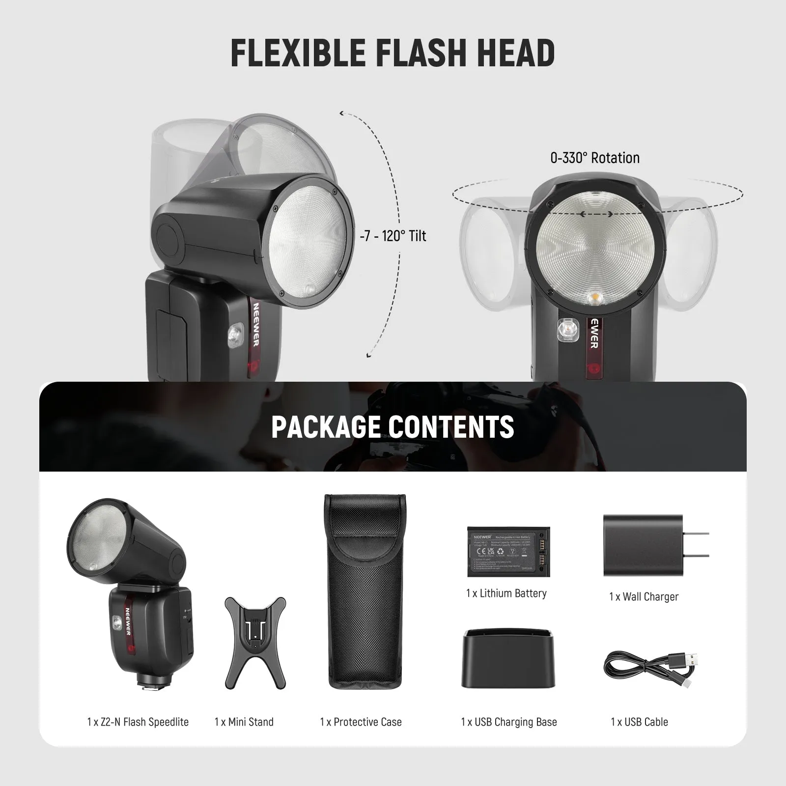 NEEWER Z2-N 2600mAh Battery TTL Round Head Flash Speedlite For Nikon