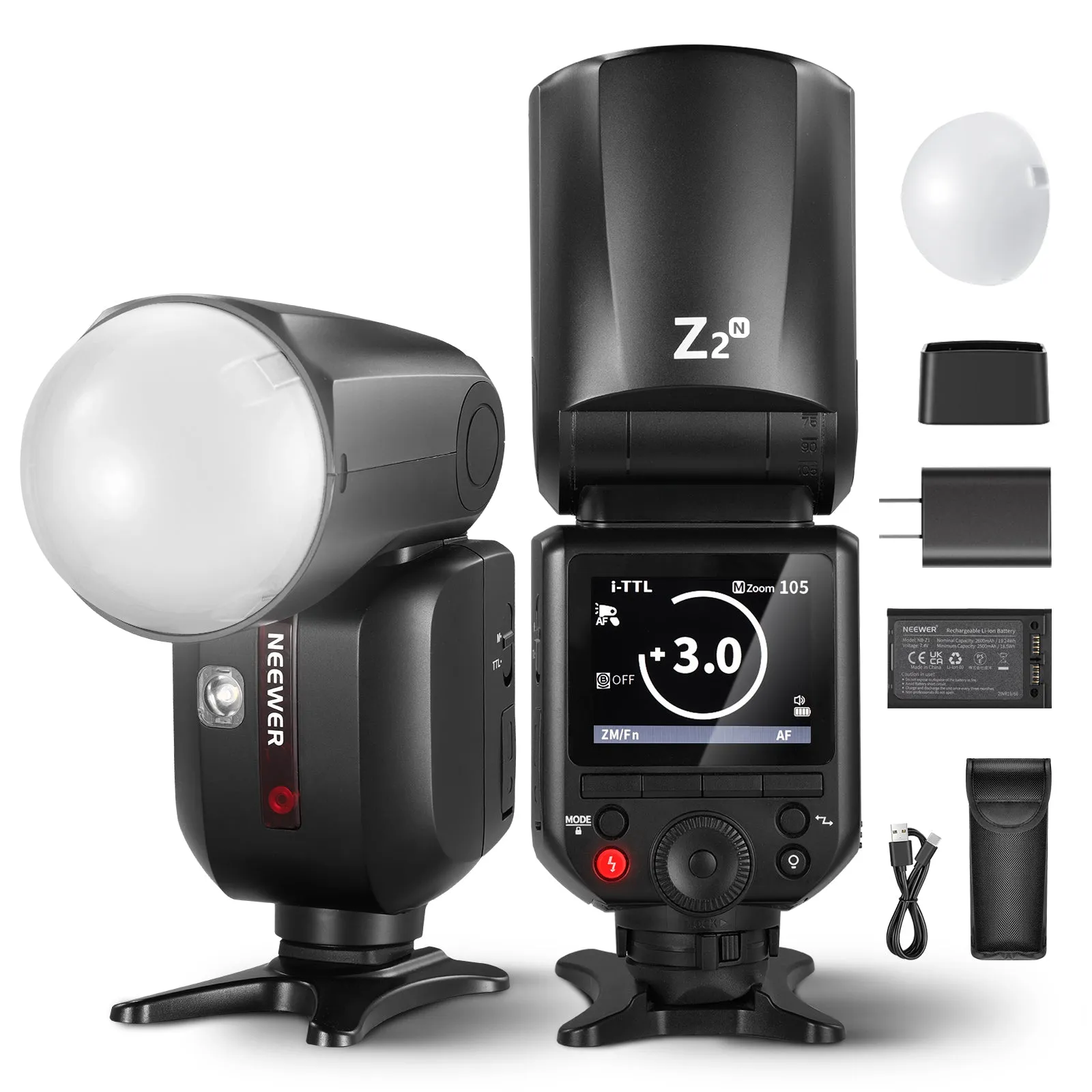 NEEWER Z2-N 2600mAh Battery TTL Round Head Flash Speedlite For Nikon