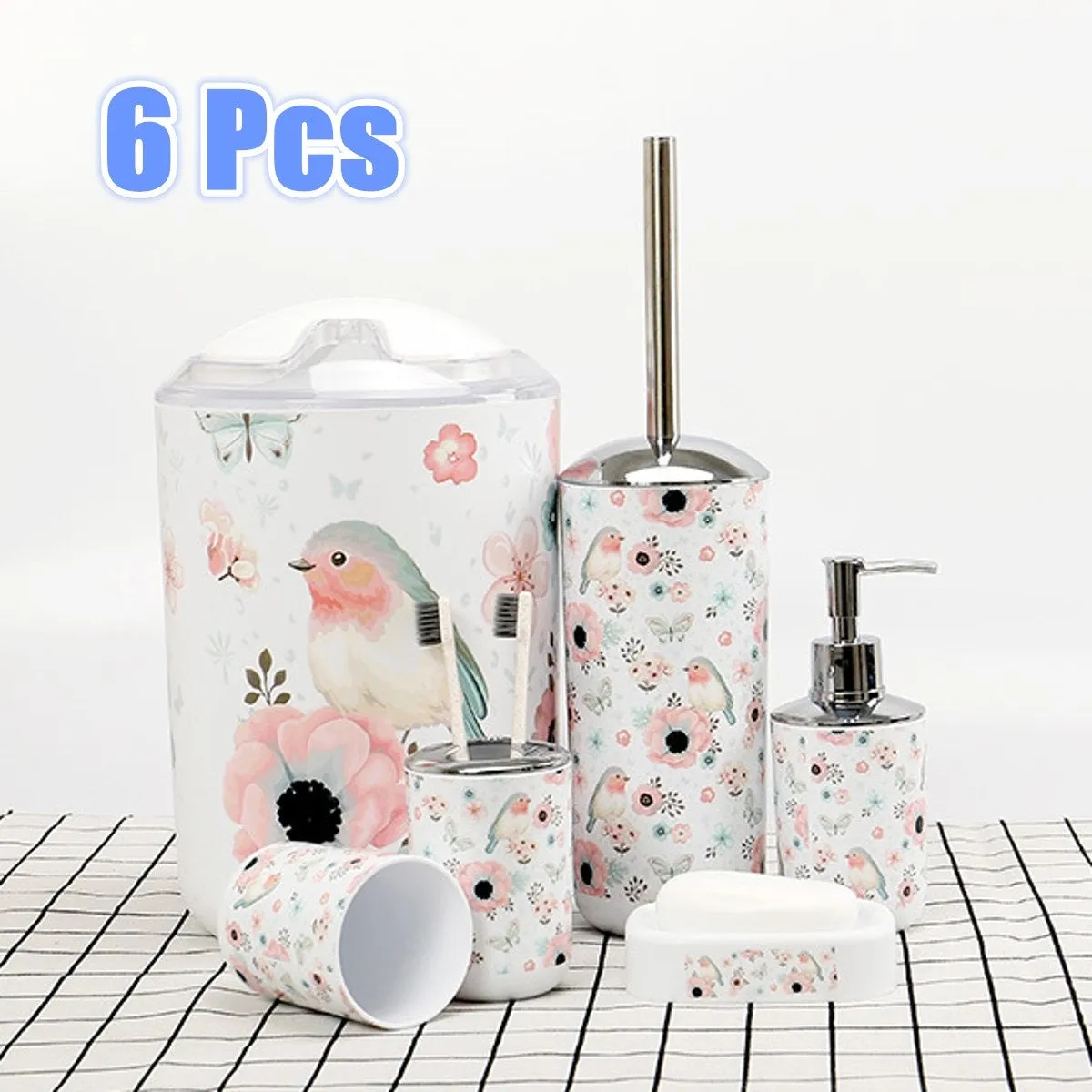 New 6Pcs/Set Bathroom Accessory Waste Bin Soap Dish Toilet Brush Toothbrush Holder