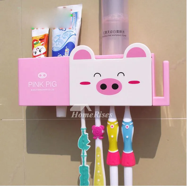 No-Drill Plastic Toothbrush Rack Holder Stand with Napkin Hook