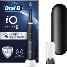 Oral-B iO5 Electric Toothbrushes For Adults, Christmas Gifts For Women / Him, 1 Toothbrush Head & Travel Case, 5 Modes With Teeth Whitening, UK 2 Pin Plug, Black