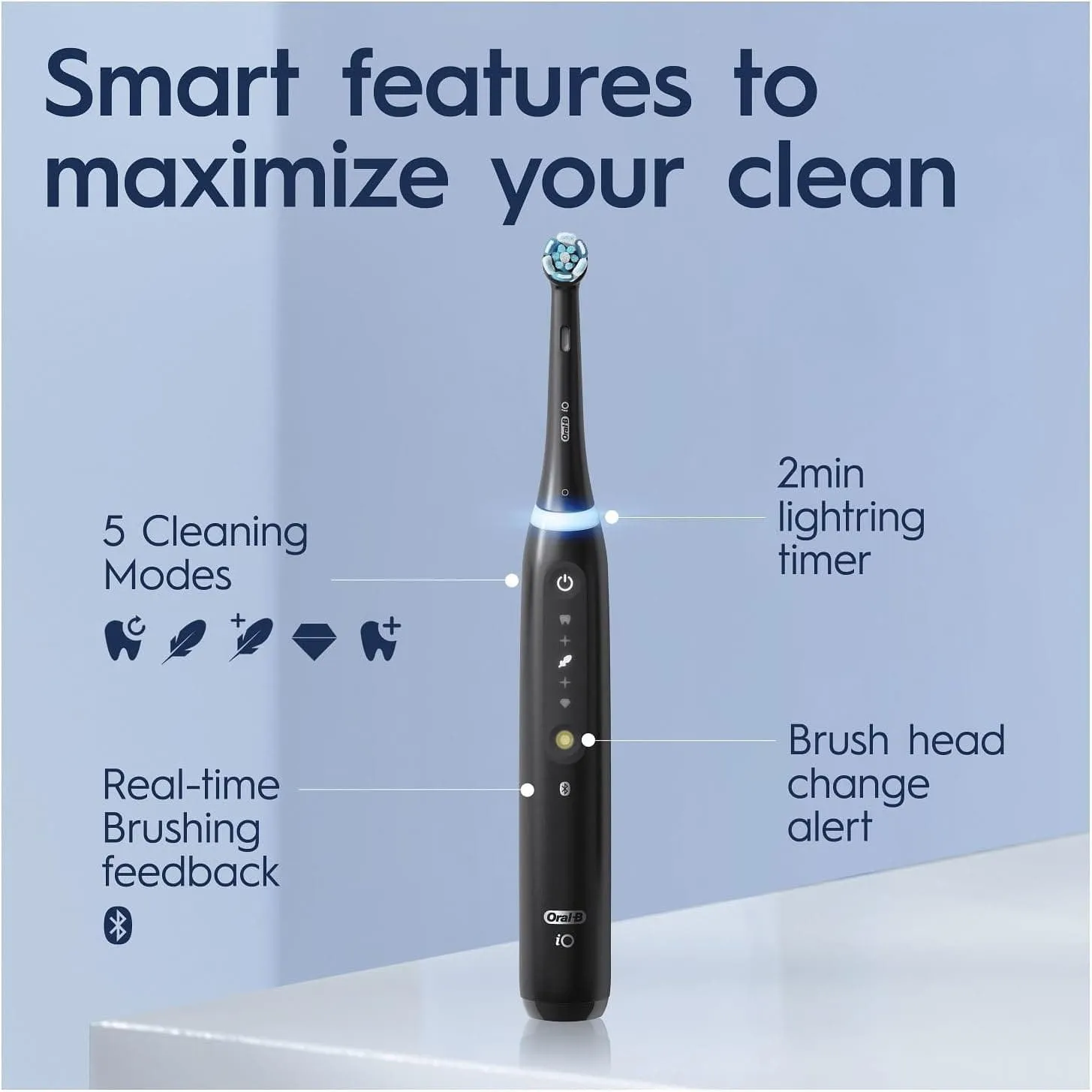 Oral-B iO5 Electric Toothbrushes For Adults, Christmas Gifts For Women / Him, 1 Toothbrush Head & Travel Case, 5 Modes With Teeth Whitening, UK 2 Pin Plug, Black