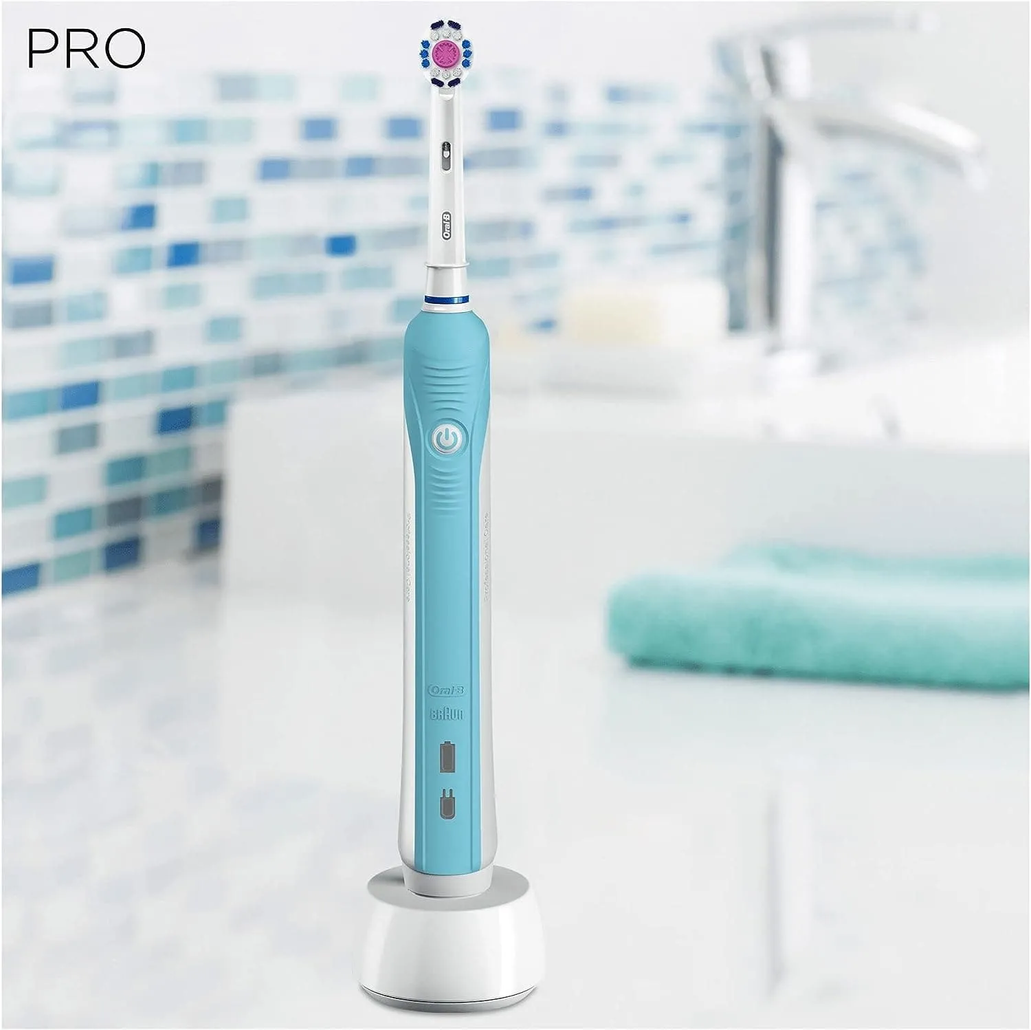 Oral-B Pro 1 Electric Toothbrushes For Adults With Pressure Sensor, Mothers Day Gifts For Her / Him, 1 Handle, 1 Toothbrush Head, 1 Mode with 3D Cleaning, 2 Pin UK Plug, 600, Blue