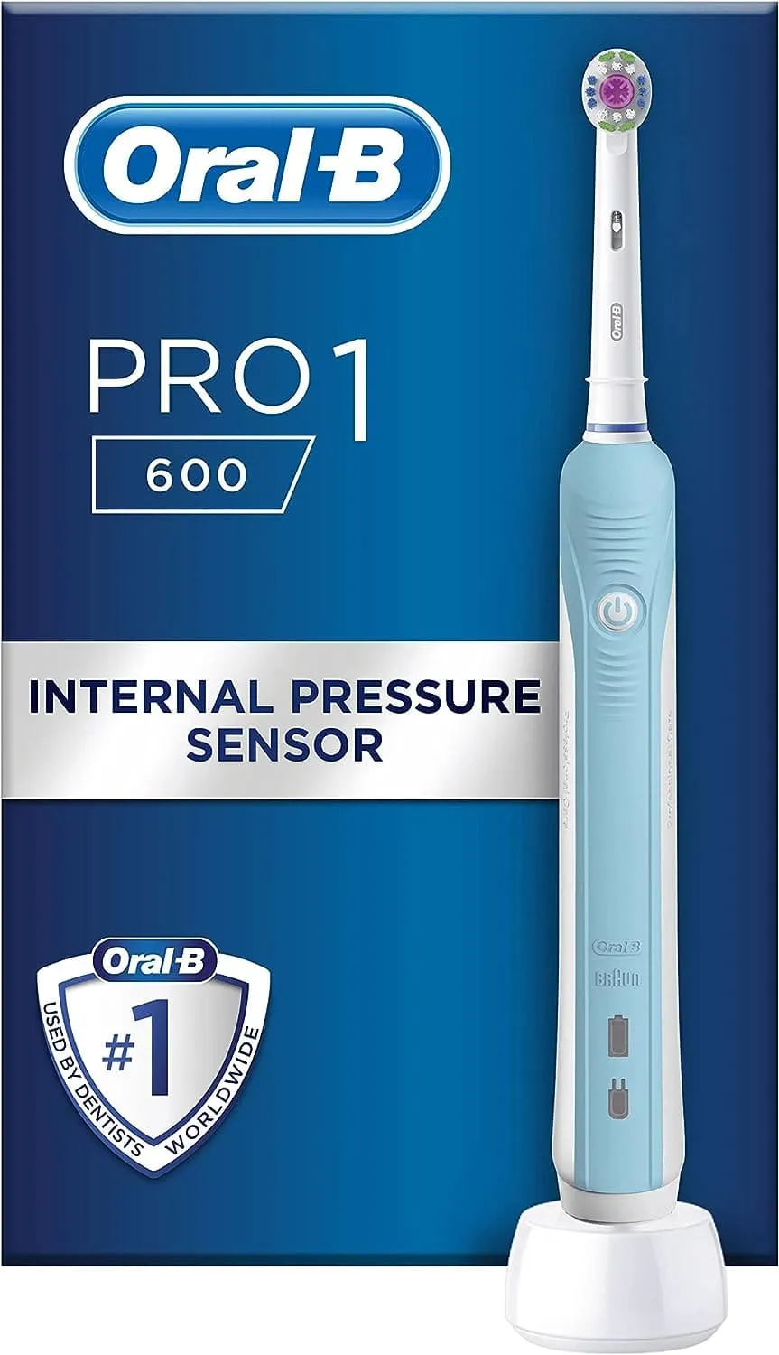 Oral-B Pro 1 Electric Toothbrushes For Adults With Pressure Sensor, Mothers Day Gifts For Her / Him, 1 Handle, 1 Toothbrush Head, 1 Mode with 3D Cleaning, 2 Pin UK Plug, 600, Blue