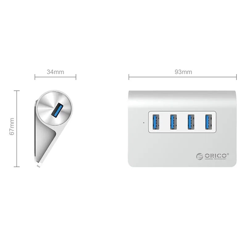 Orico 4 Port Usb3.0 Hub |4X Usb3.0 | 32 Degree Incline For Comfort | Aluminium