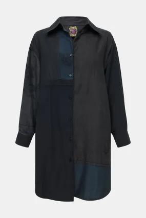 patchwork tablecloth shirt dress - black