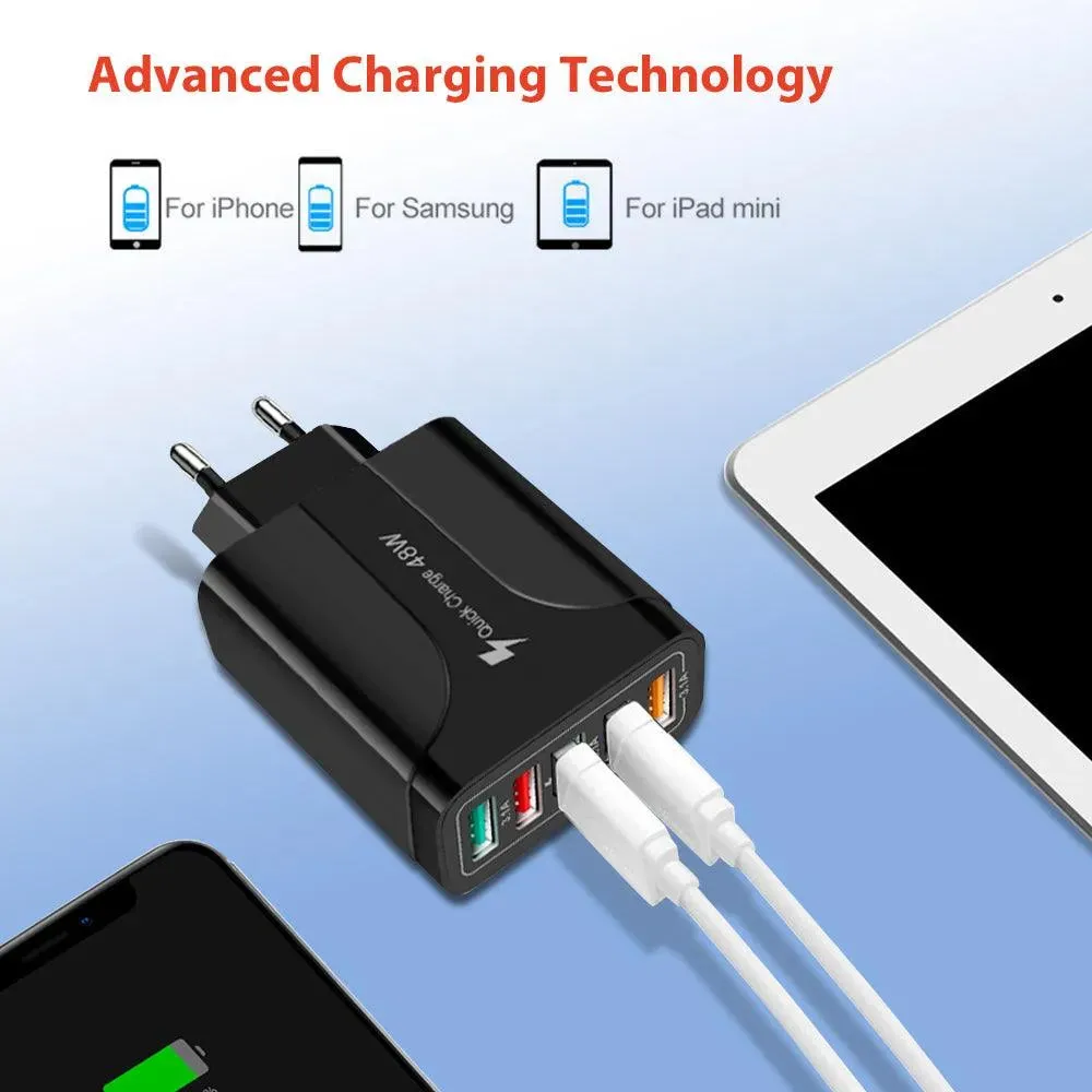 PBG 5-Port LED Wall Charger & 4 XL 10FT iPhone Charging Cables