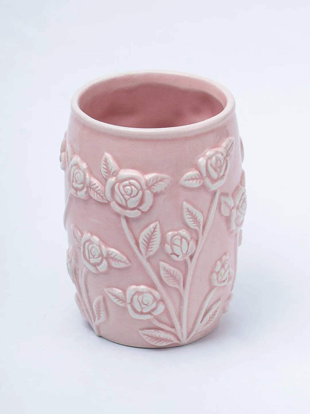 Pink Ceramic Bathroom Set Of 4 - Floral Design, Bath Accessories