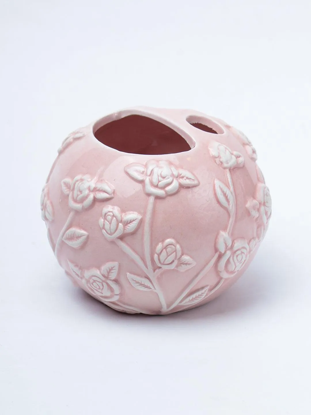 Pink Ceramic Bathroom Set Of 4 - Floral Design, Bath Accessories