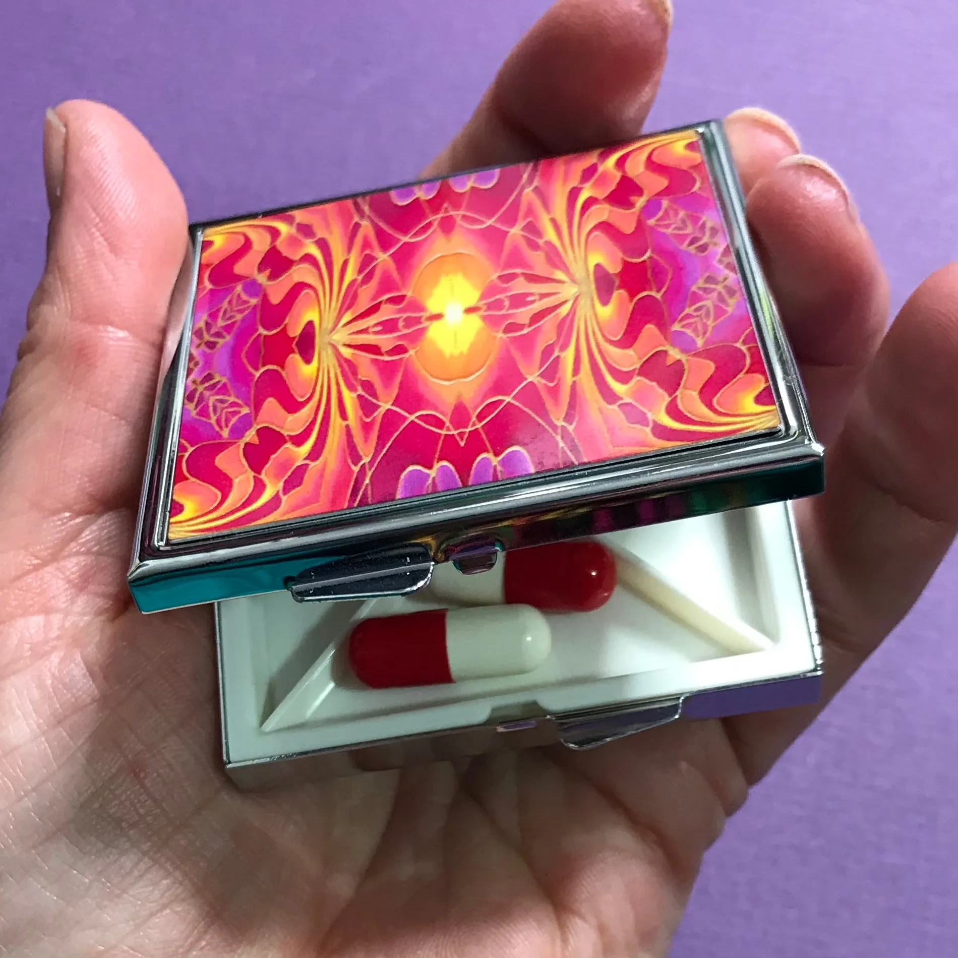 Pink Orange Orchid Large Pill Box - Stud Earing Jewellery Box