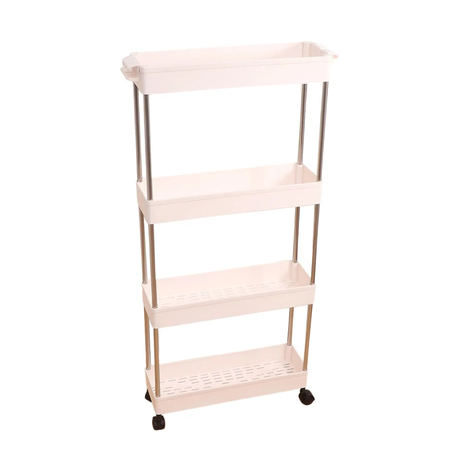 Plastic 4 layer folding trolly Storage Organizer for Kitchen Storage Rack Shelf Trolley Rack with Caster Wheels (4 LAYER)