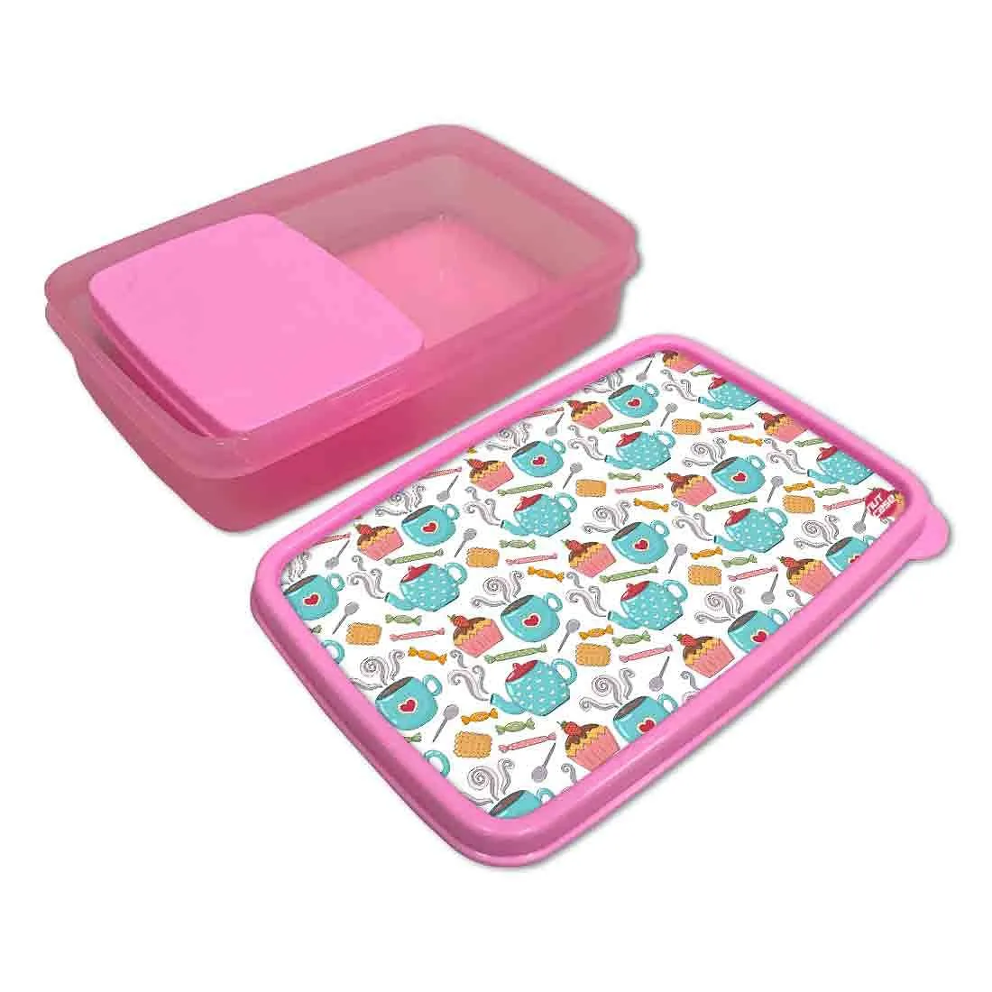 Plastic Designer Childrens Lunch Box for School Girl - Tea and Cake