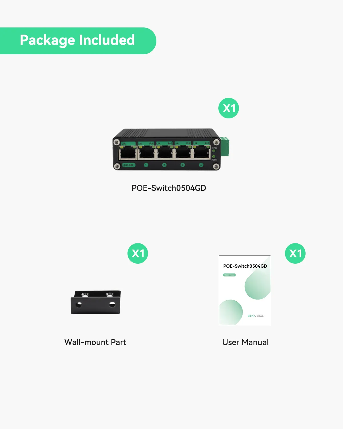 (POE-Switch0504GD) 5 Ports DC9-54V Input Full Gigabit POE Switch with Voltage Booster