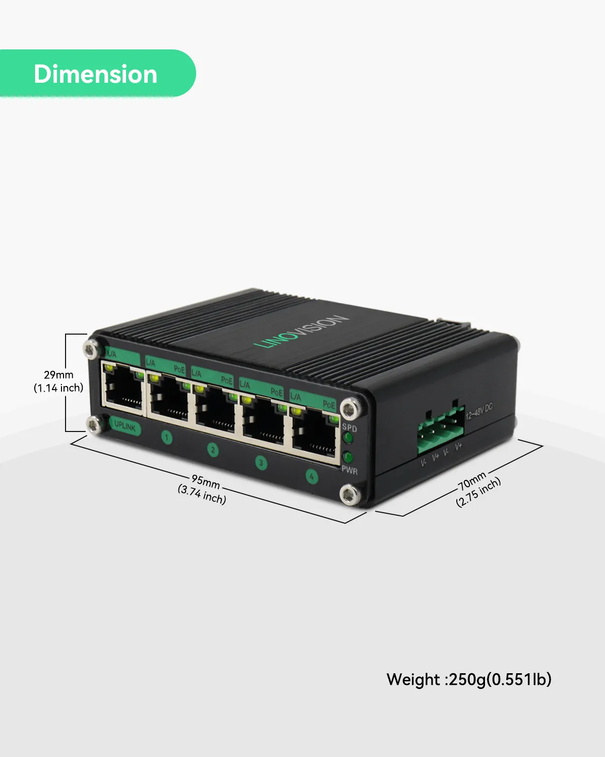 (POE-Switch0504GD) 5 Ports DC9-54V Input Full Gigabit POE Switch with Voltage Booster