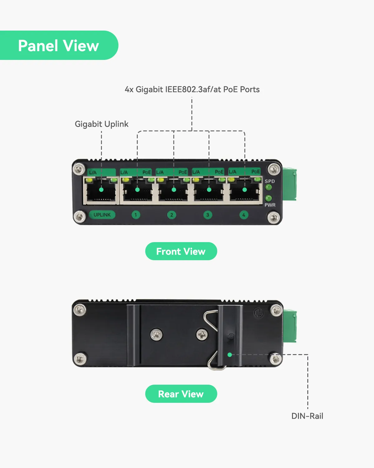 (POE-Switch0504GD) 5 Ports DC9-54V Input Full Gigabit POE Switch with Voltage Booster