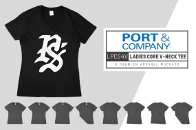 Port & Company LPC54V Ladies' Core V-Neck Mockups