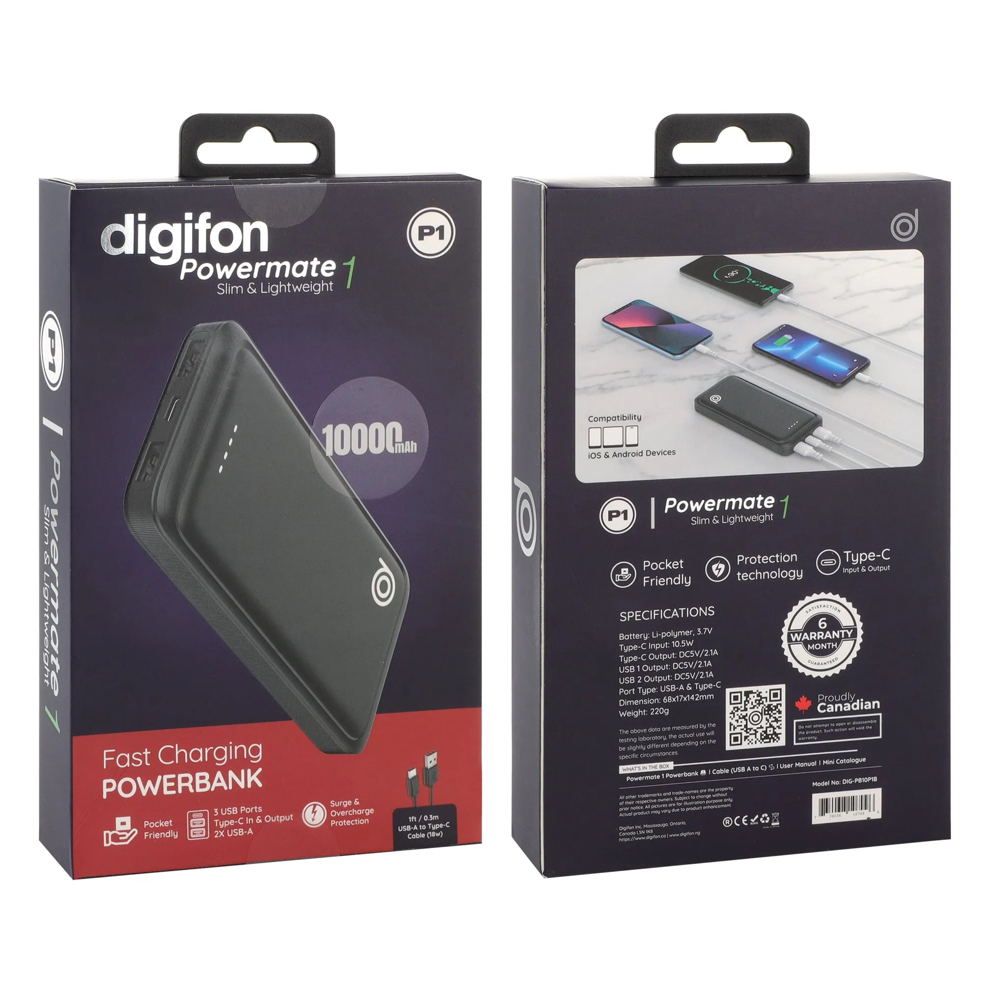 Powermate1 10,000mAh Lightweight Power Bank - digifon