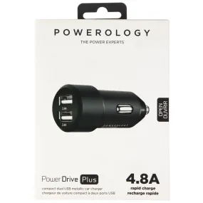 Powerology PowerDrive Plus Compact Dual USB Metallic Car Charger - Black