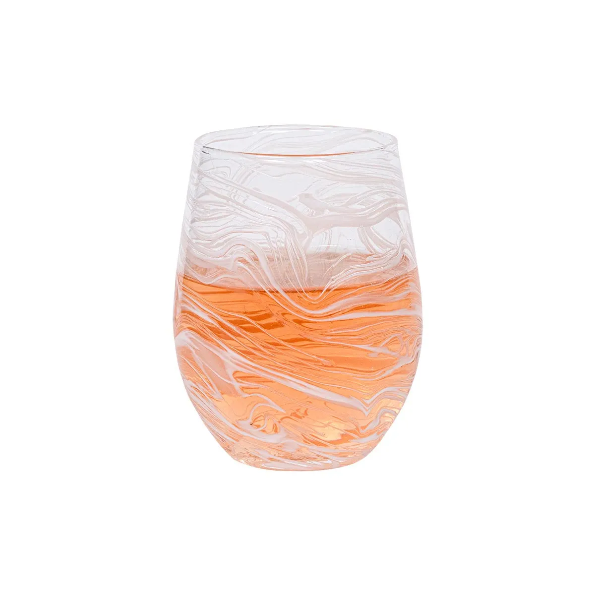 Puro Marbled Stemless Wine Glass - White