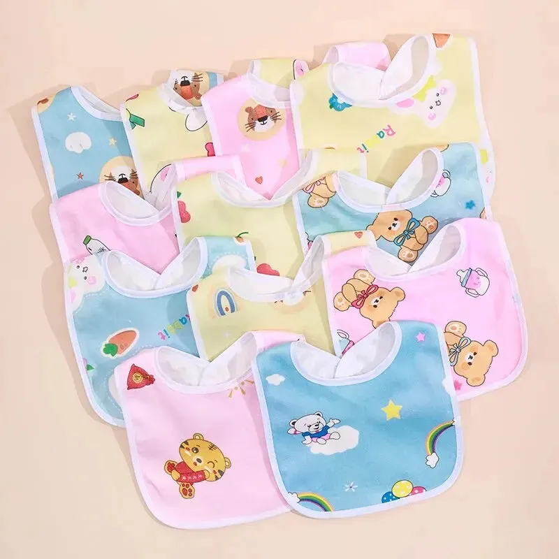 Random 5pcs Baby Cartoon Snap Waterproof Bib Super Soft Baby Bib