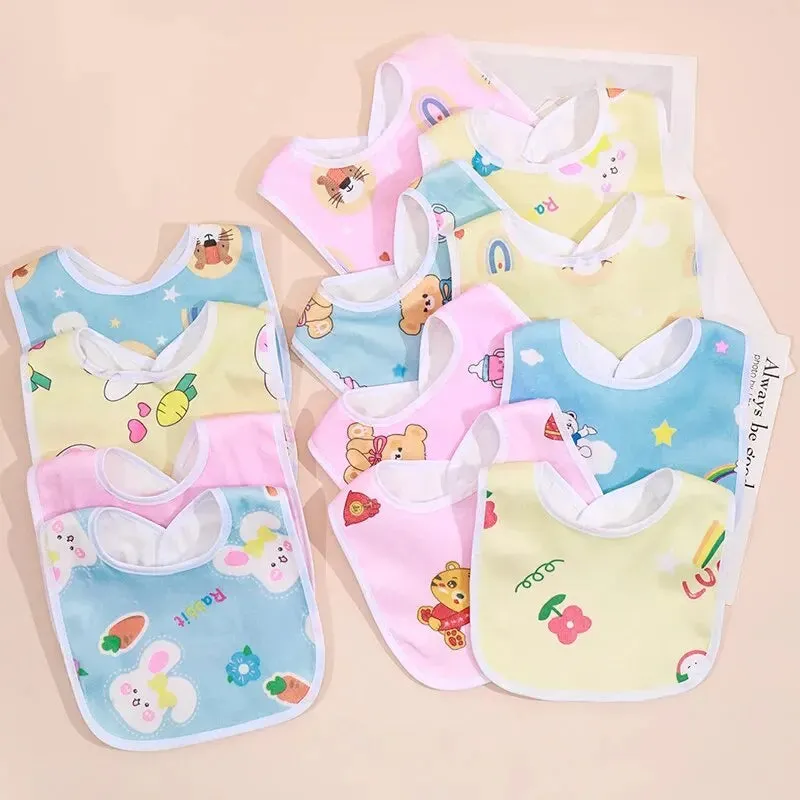 Random 5pcs Baby Cartoon Snap Waterproof Bib Super Soft Baby Bib