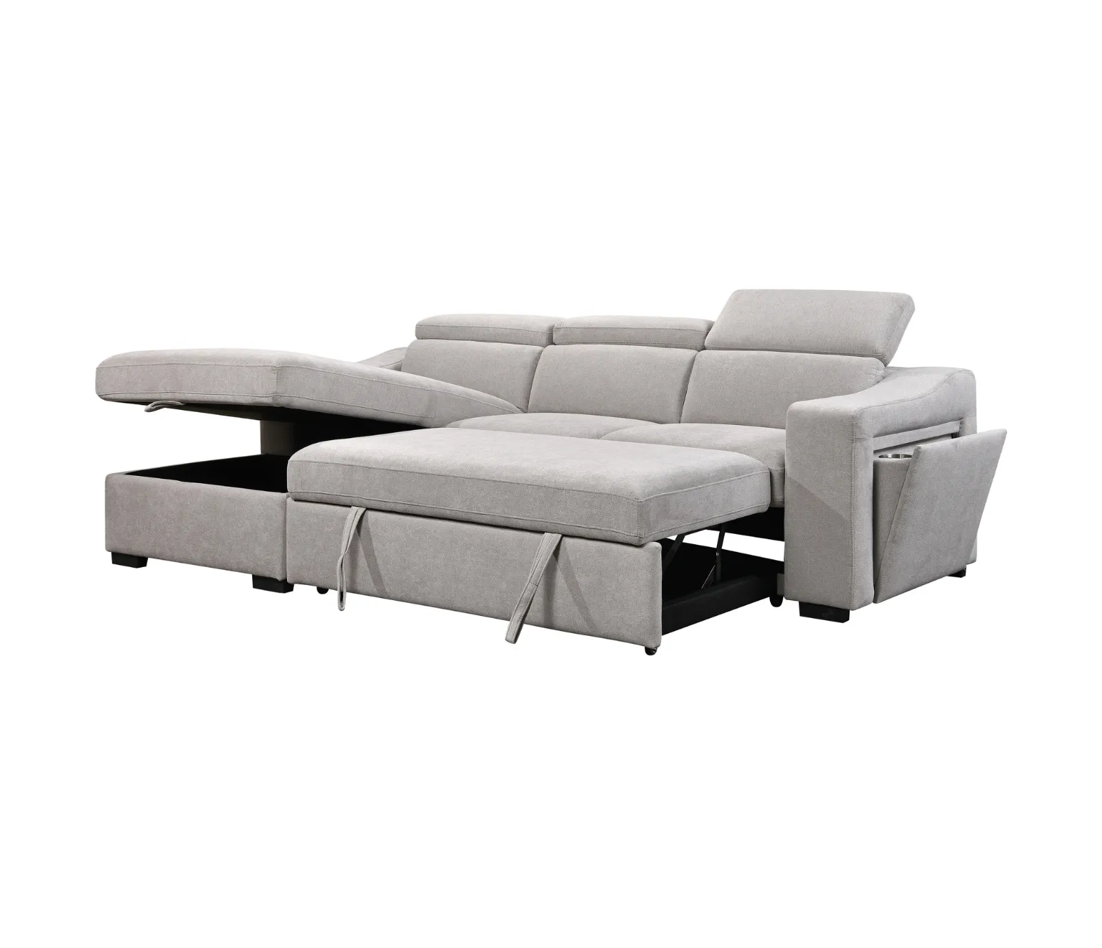 Roxy 2 Piece Sectional w/ Pull-Out Sleeper - Light Taupe Fabric