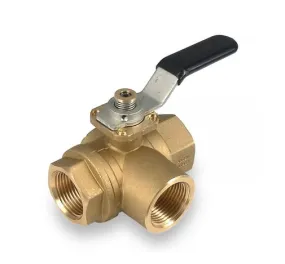 RuB s.7241 1/2" Full Port 3-way L-Port ball horizontal fitted valve with black handle with blocking system