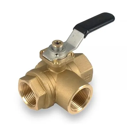 RuB s.7341 1/2" Full Port 3-way L-Port ball horizontal fitted valve with black handle with blocking system