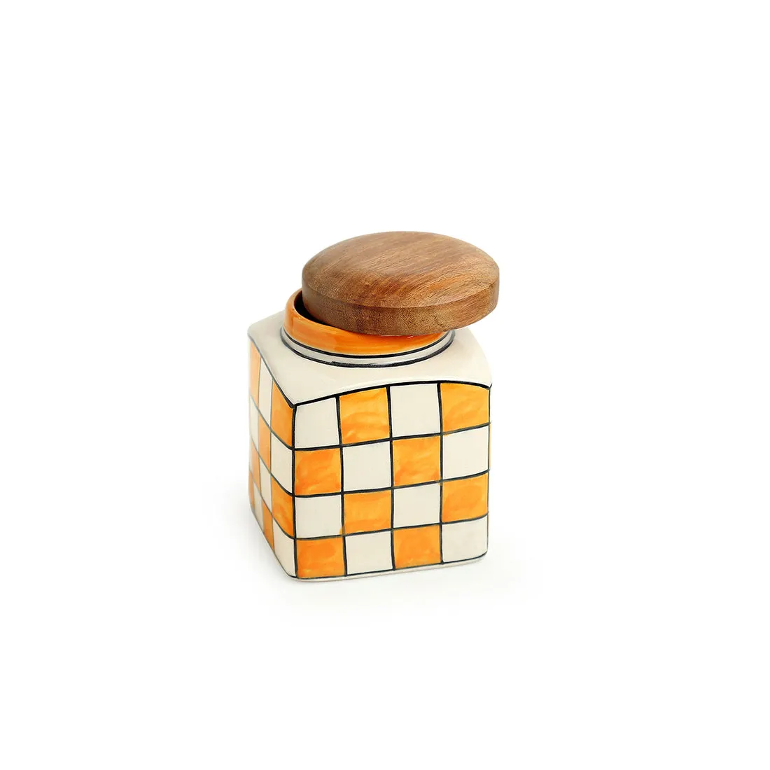 Shatranj Checkered' Hand-painted Multi-Purpose Jars & Containers in Ceramic (Airtight | Set of 2 | 480 ML | 10.9 cm)