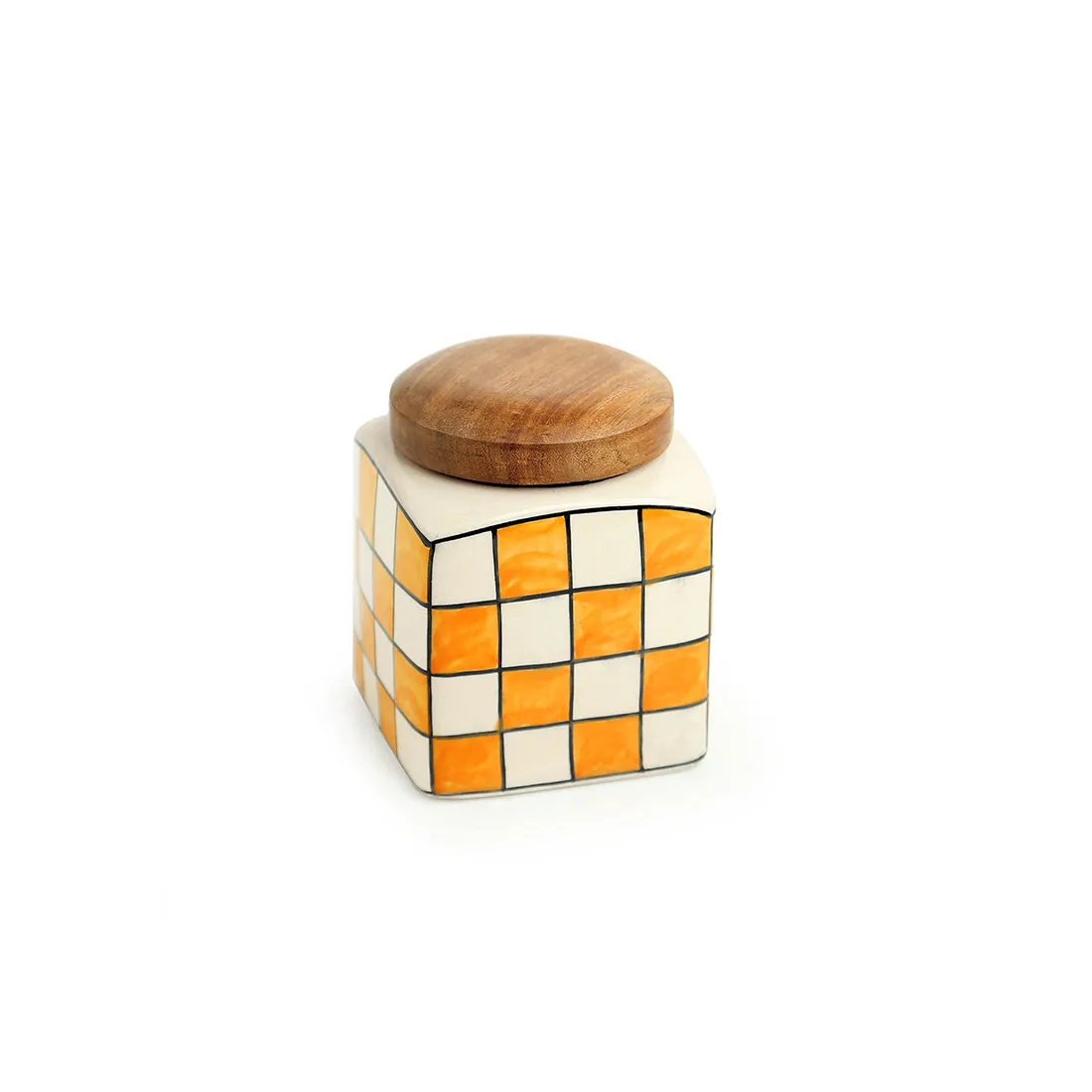 Shatranj Checkered' Hand-painted Multi-Purpose Storage Jar & Container in Ceramic (Airtight | 480 ML | 10.9 cm)