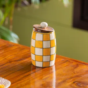 'Shatranj Checkered' Hand-painted Multi-Purpose Storage Jar & Container in Ceramic (Airtight, 600 ML, 15.5 cm)